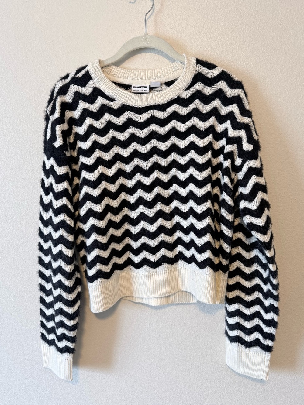 Noisy May Black & White Chevron Crewneck Sweater